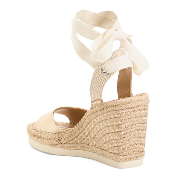 VINCE CAMUTO Gold Leather Bendsen Wedge Sandals - Picture 2 of 2